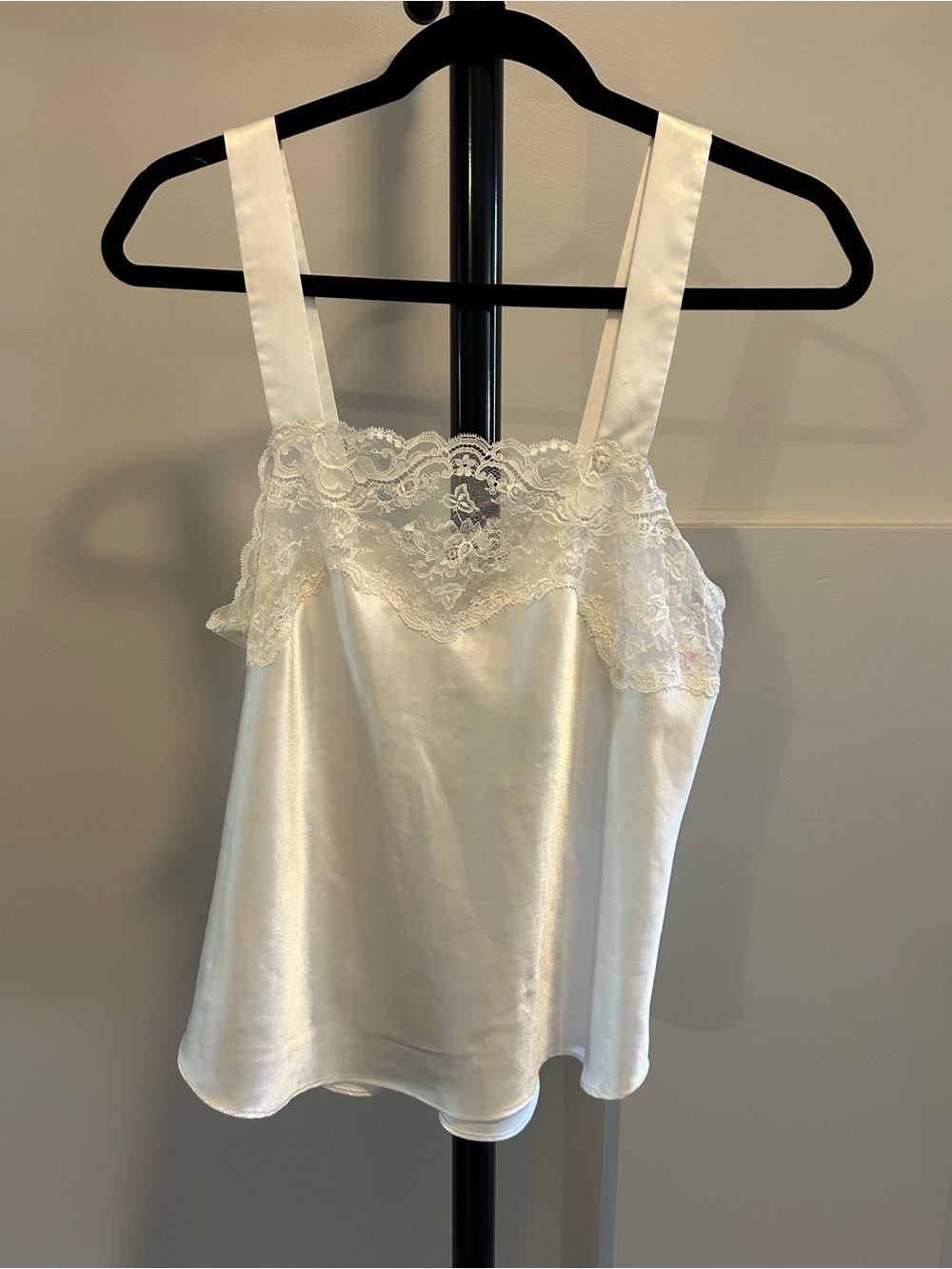 Ivory Satin Lace-Trim Cami Top S